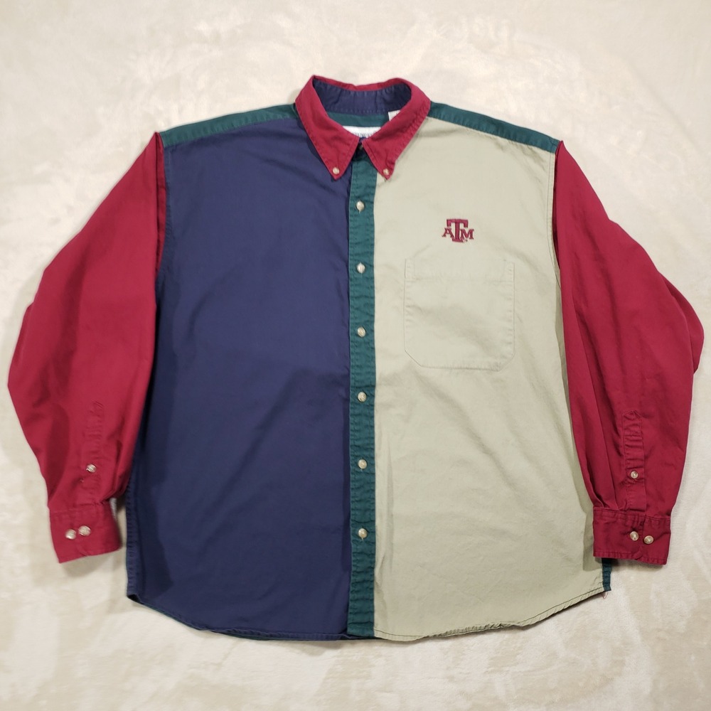 Texas A&M Aggies Munsingwear Button Down Shirt Men Large Colorblock Vintage